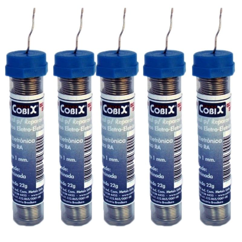 Kit 5 Tubinhos de Solda Fio Fluxo 1,0mm 22gm 63x37 Cobix T2