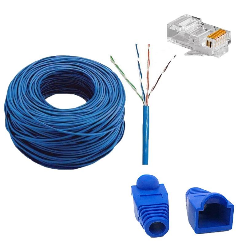 Cabo de Rede Cftv Azul 20M + 5un Conector RJ45 macho + 5un Capa azul