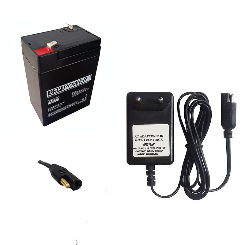 Kit Bateria 6v 4ah + Carregador 6v 900mah - CSP Moto Eletrico e Brinquedos