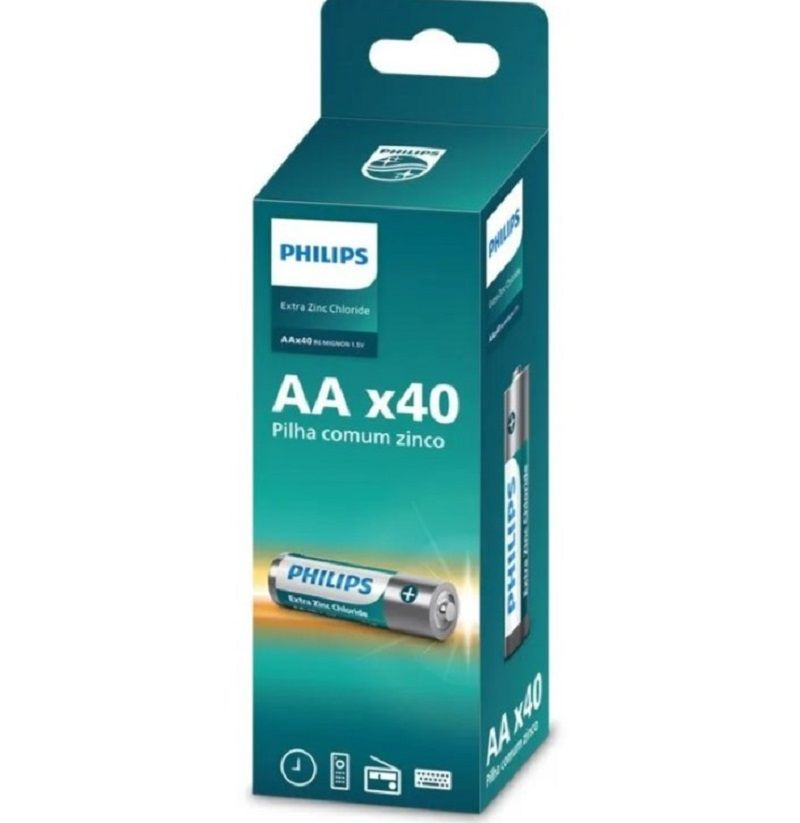 Pilha Philips zinco AA 1.5V com 10 packs de 4 unidades R6L40TF/59