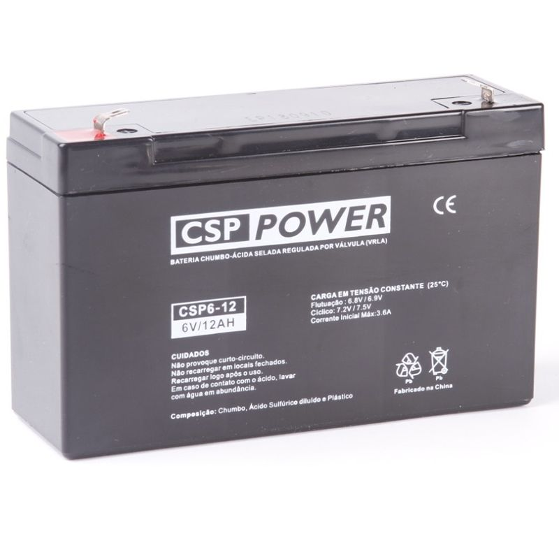 Bateria Selada Estacionria VRLA CSP Power 6V-12ah  Moto Eltrica, Brinquedo, Carrinho Eltrico