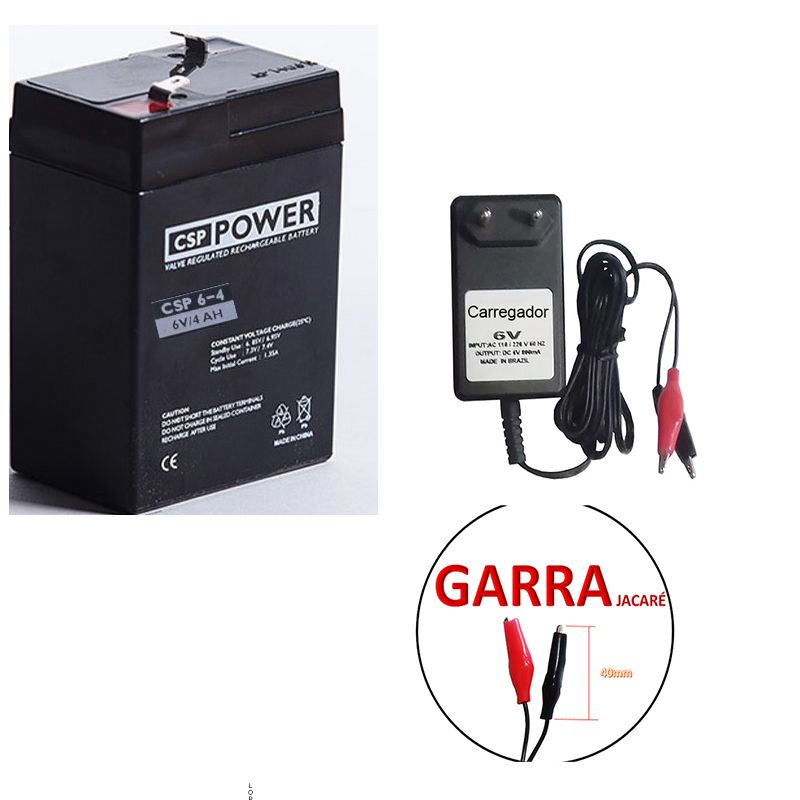 Kit Bateria 6v 4,5ah +FONTE Carregador 6v 800mah - Moto Eletrico e Brinquedos