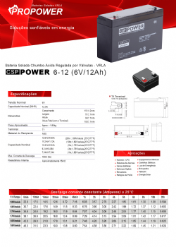 Bateria Selada Estacion�ria VRLA CSP Power 6V-12ah  Moto El�trica, Brinquedo, Carrinho El�trico