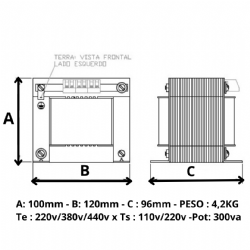 Transformador Monof�sico de Comando Universal 220V/380V/440V X 110V/220V 300VA