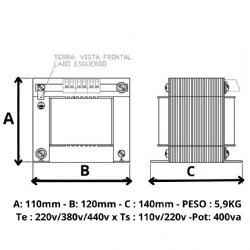 Transformador Monof�sico de Comando Universal 220V/380V/440V X 110V/220V 400VA
