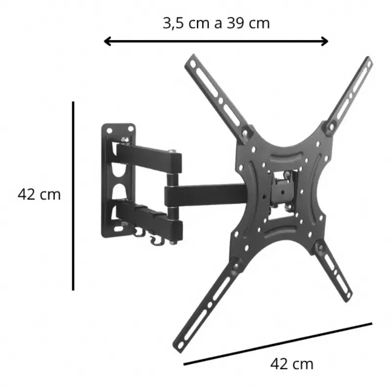 Suporte para Tv Triarticulado C/ Inclina��o 17 At� 55 Multivis�o Mi-1755 Cor Preto
