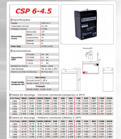 Bateria Selada 6V 4,5AH Recarreg�vel CSP